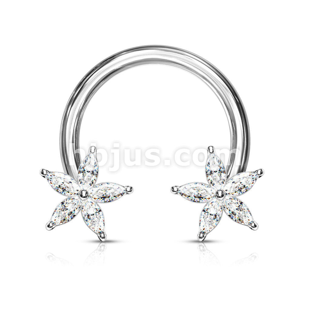 316L Surgical Steel CZ Flower Ends 316L Surgical Steel Circular Horseshoe - Image 3