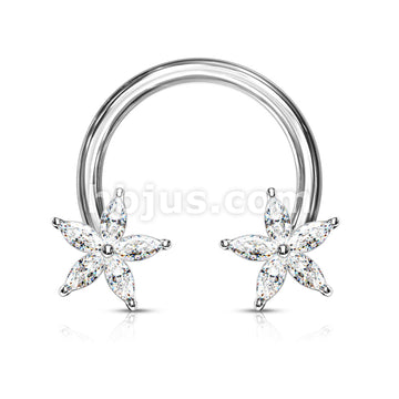 316L Surgical Steel CZ Flower Ends 316L Surgical Steel Circular Horseshoe - Image 3