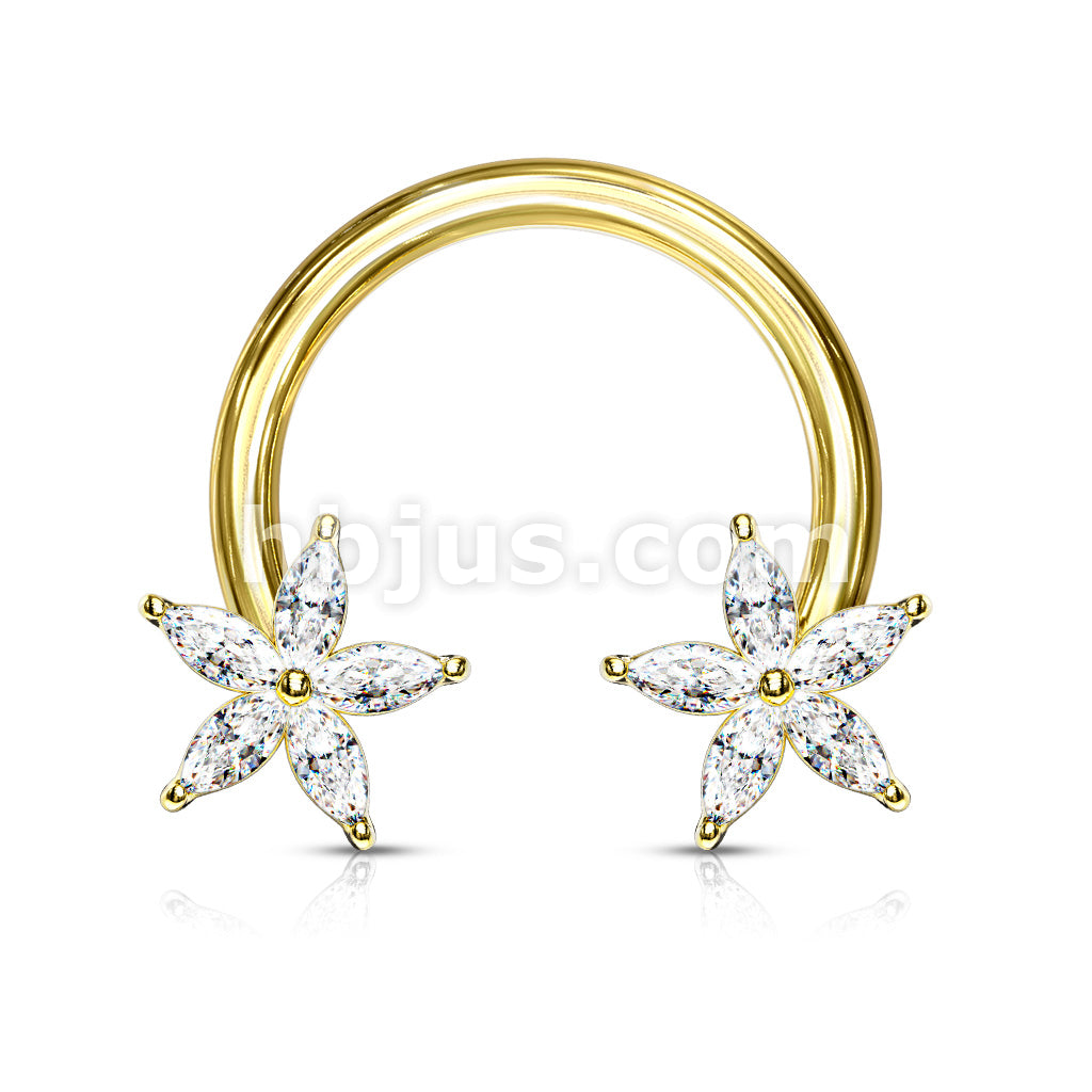 316L Surgical Steel CZ Flower Ends 316L Surgical Steel Circular Horseshoe - Image 4