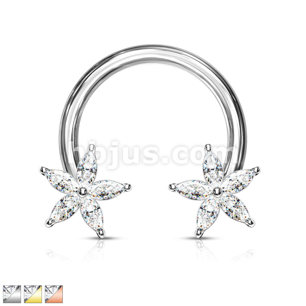 316L Surgical Steel CZ Flower Ends 316L Surgical Steel Circular Horseshoe - Image 2