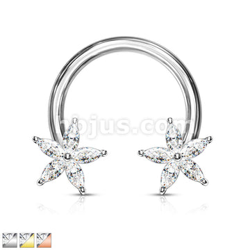 316L Surgical Steel CZ Flower Ends 316L Surgical Steel Circular Horseshoe - Image 2