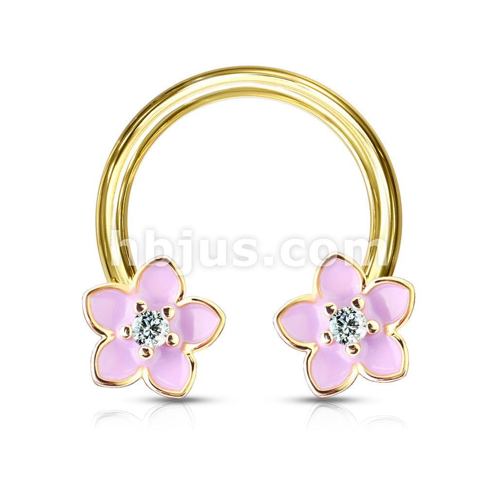 316L Surgical Steel Pink Enamel Flower With CZ Center 316L Surgical... - Image 2