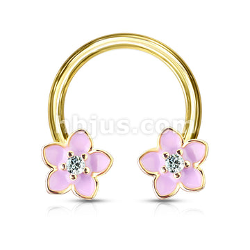 316L Surgical Steel Pink Enamel Flower With CZ Center 316L Surgical... - Image 2