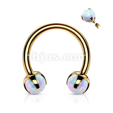 Claw Set Opals on Internally Threaded 316L Surgical Steel Horseshoes... - Image 3