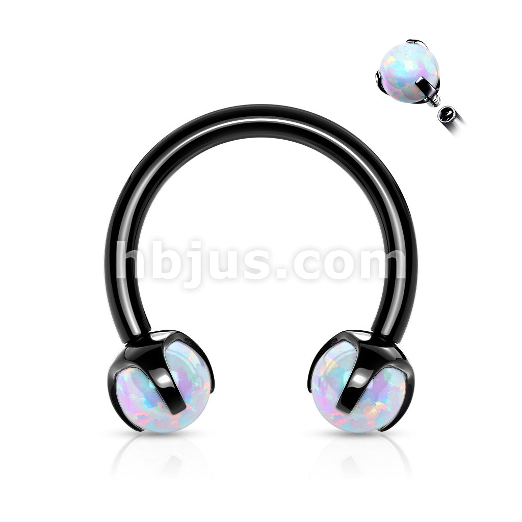 Claw Set Opals on Internally Threaded 316L Surgical Steel Horseshoes... - Image 4