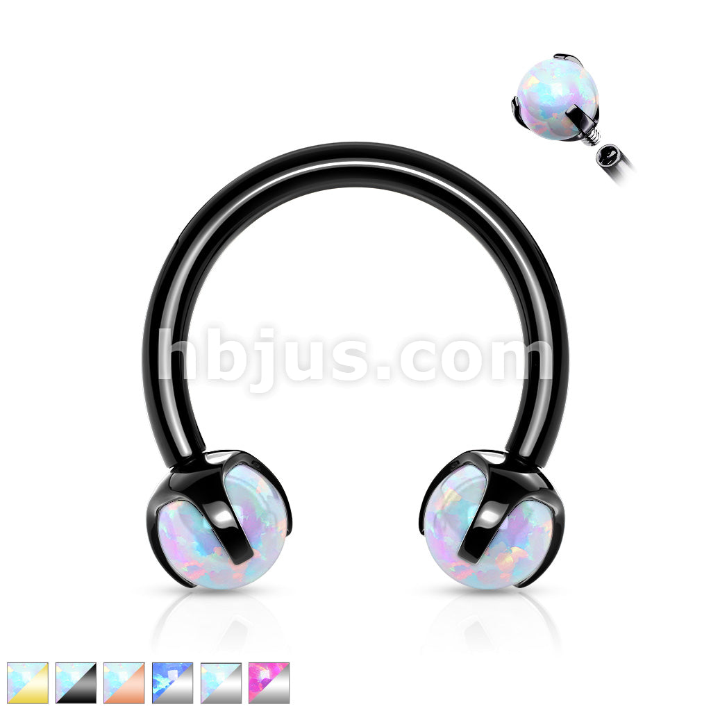 Claw Set Opals on Internally Threaded 316L Surgical Steel Horseshoes... - Image 2