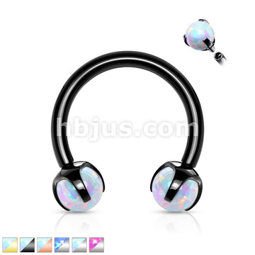 Claw Set Opals on Internally Threaded 316L Surgical Steel Horseshoes... - Image 2