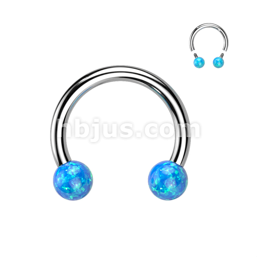 Synthetic Opal Horseshoe 316L Surgical Steel Circular Barbell - Image 2