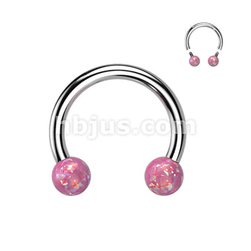Synthetic Opal Horseshoe 316L Surgical Steel Circular Barbell - Image 4