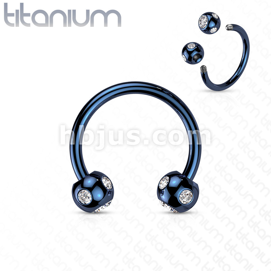 5-Gem Paved Balls Titanium IP Over 316L Surgical Steel Horseshoe... - Image 2