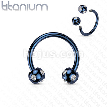 5-Gem Paved Balls Titanium IP Over 316L Surgical Steel Horseshoe... - Image 2