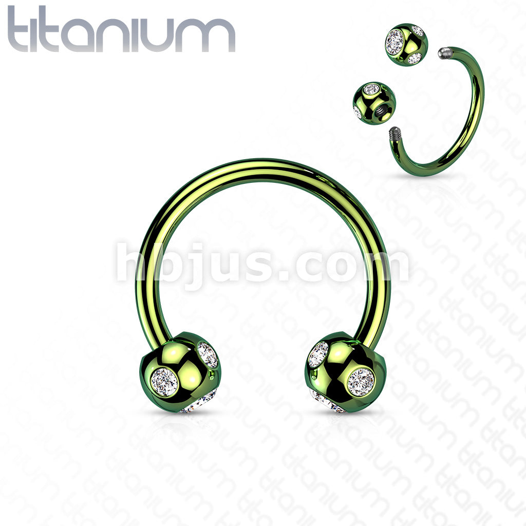 5-Gem Paved Balls Titanium IP Over 316L Surgical Steel Horseshoe... - Image 3