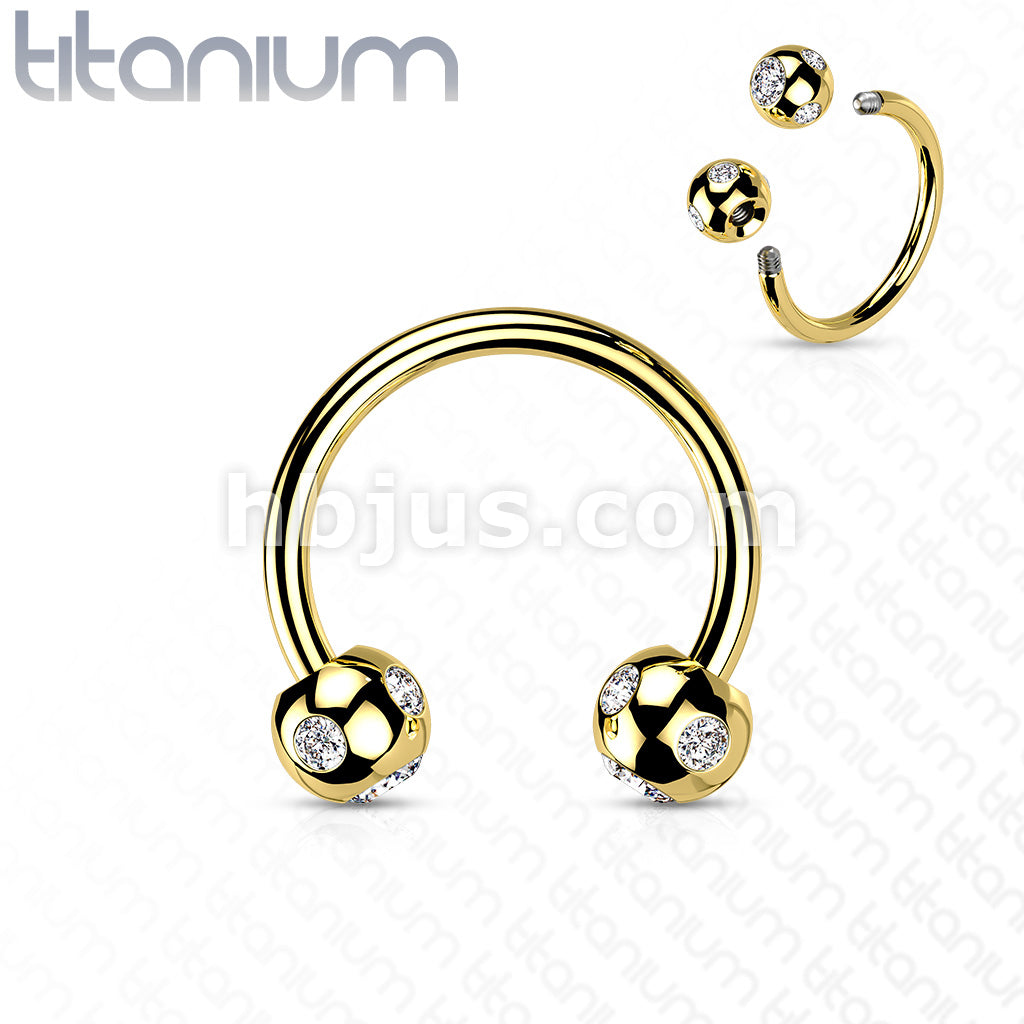 5-Gem Paved Balls Titanium IP Over 316L Surgical Steel Horseshoe... - Image 4