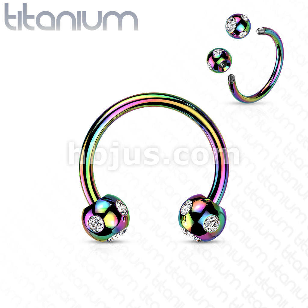 5-Gem Paved Balls Titanium IP Over 316L Surgical Steel Horseshoe... - Image 7