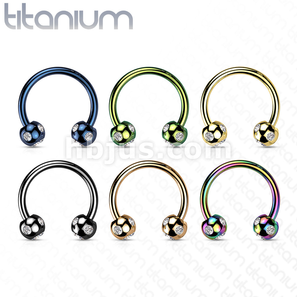 5-Gem Paved Balls Titanium IP Over 316L Surgical Steel Horseshoe... - Image 8