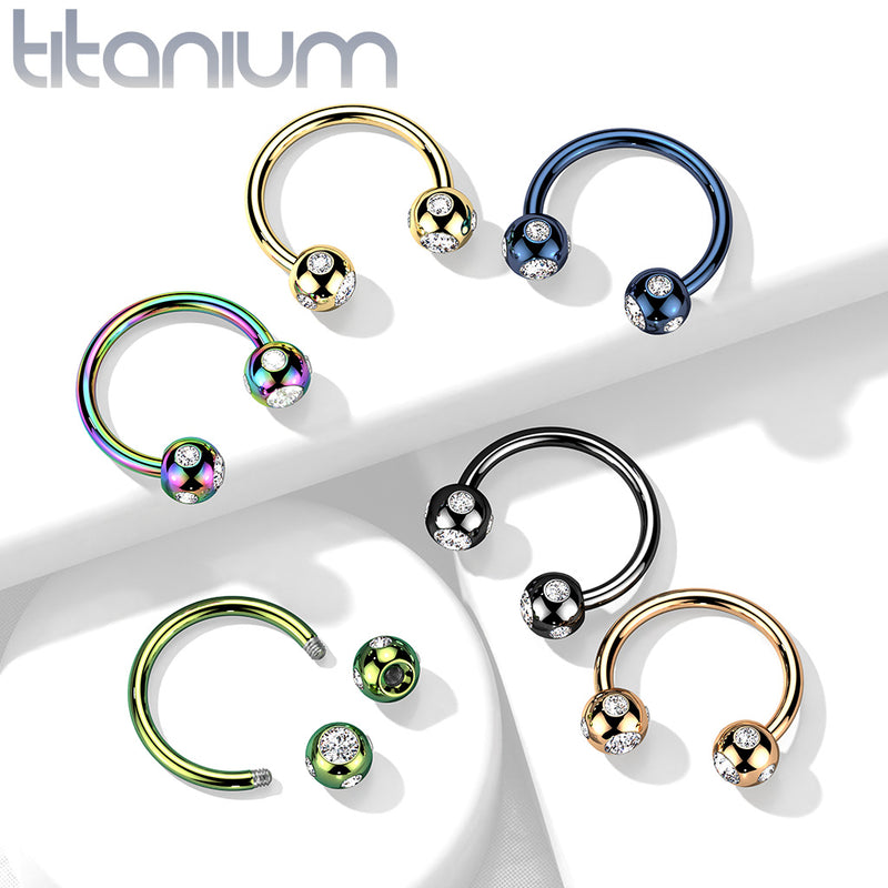 5-Gem Paved Balls Titanium IP Over 316L Surgical Steel Horseshoe...