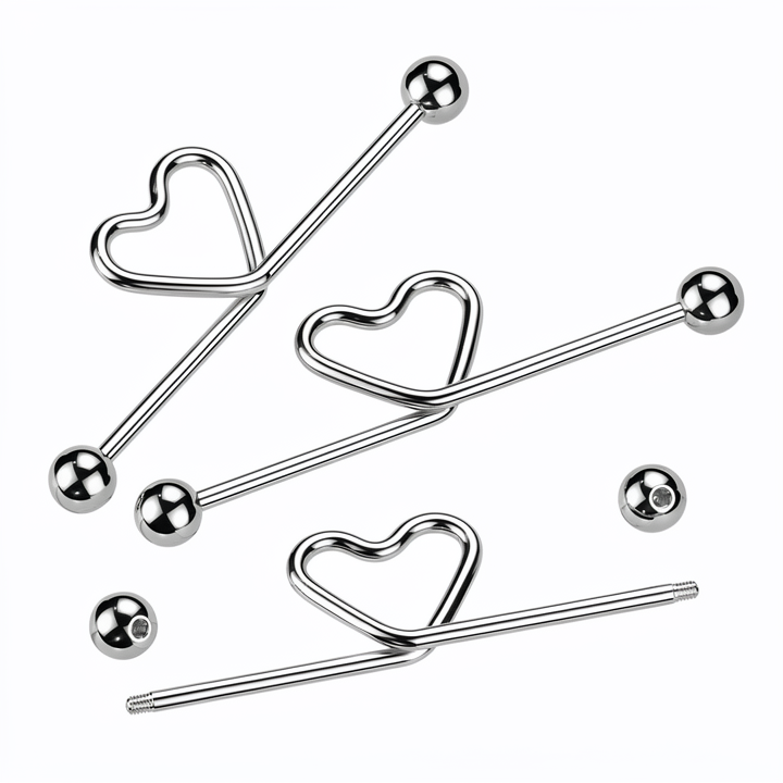Heart Loop Industrial Barbell 316L Surgical Steel