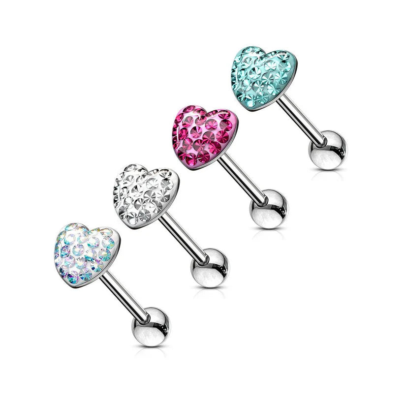 Heart Paved-Crystal on 316L Surgical Steel Barbell