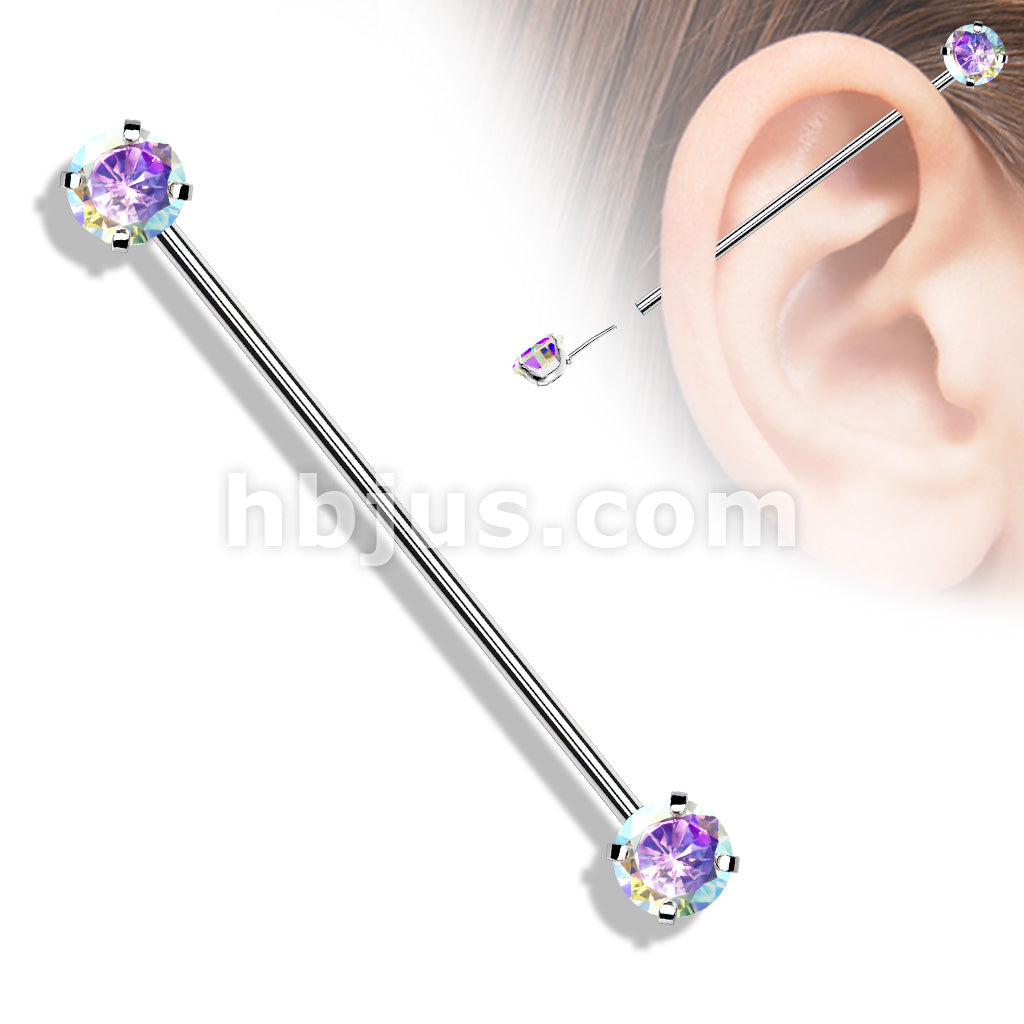 316L Surgical Steel Threadless Push in Industrial Barbells with Prong... - Image 3