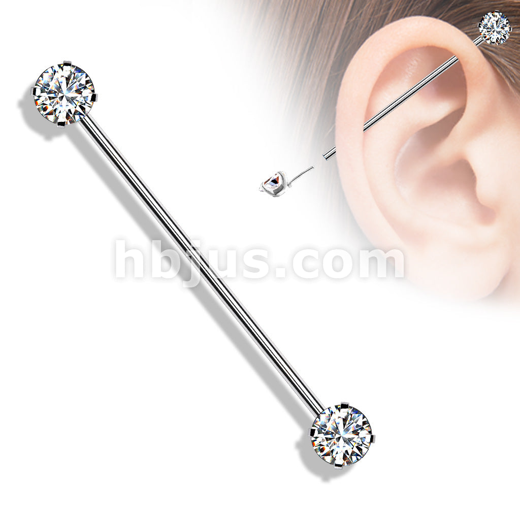 316L Surgical Steel Threadless Push in Industrial Barbells with Prong... - Image 4