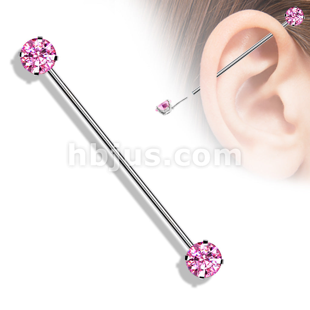 316L Surgical Steel Threadless Push in Industrial Barbells with Prong... - Image 7