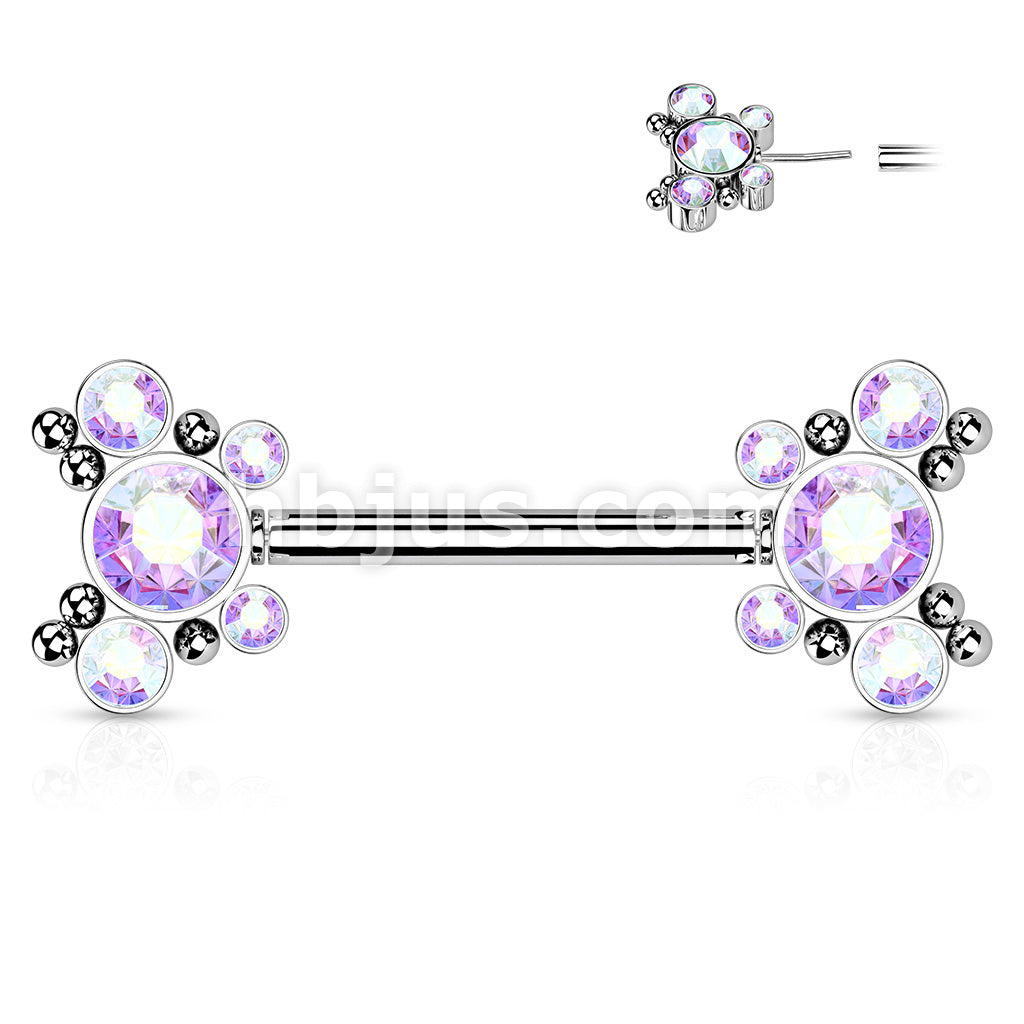 316L Surgical Steel Threadless Push In Nipple Barbell with 5 CZ... - Image 3