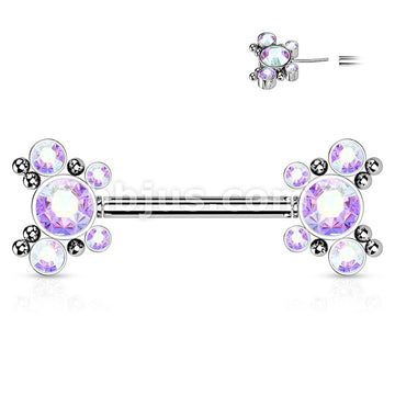 316L Surgical Steel Threadless Push In Nipple Barbell with 5 CZ... - Image 3