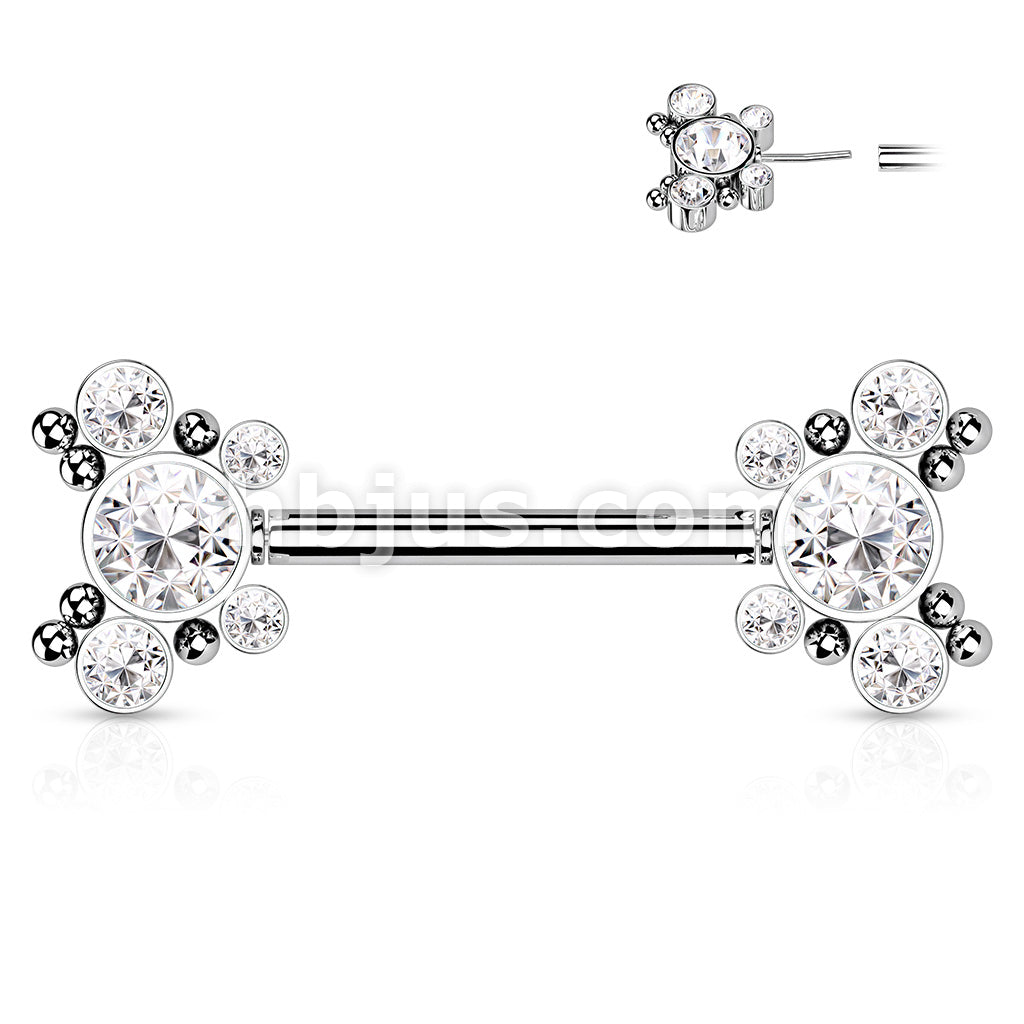 316L Surgical Steel Threadless Push In Nipple Barbell with 5 CZ... - Image 4