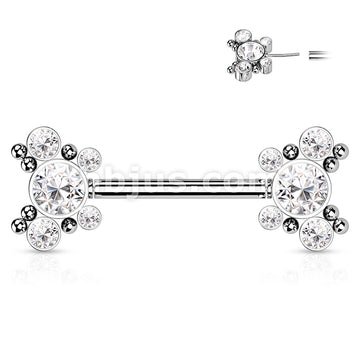 316L Surgical Steel Threadless Push In Nipple Barbell with 5 CZ... - Image 4