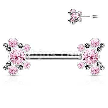 316L Surgical Steel Threadless Push In Nipple Barbell with 5 CZ... - Image 5