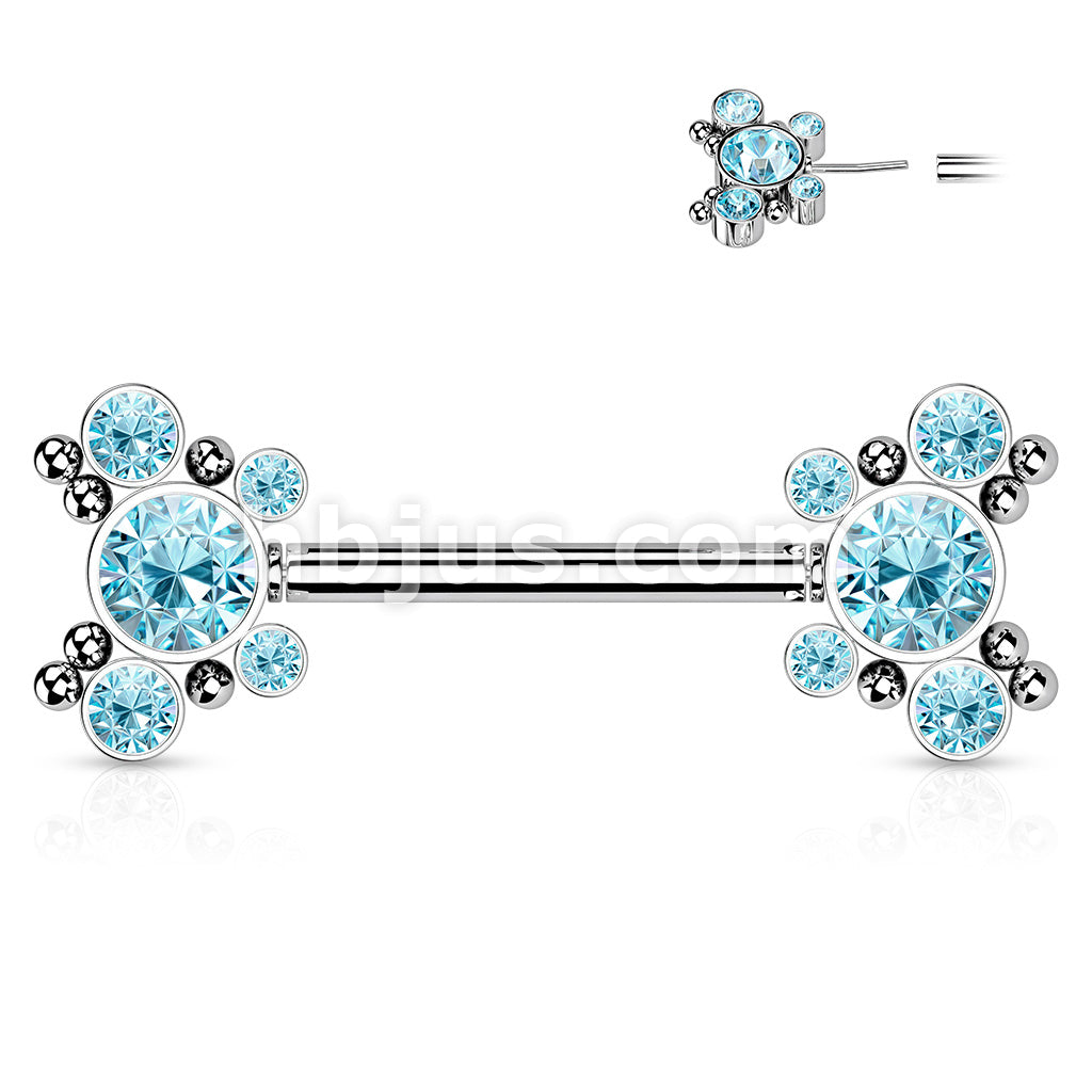 316L Surgical Steel Threadless Push In Nipple Barbell with 5 CZ... - Image 6