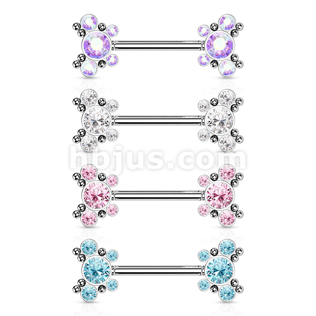 316L Surgical Steel Threadless Push In Nipple Barbell with 5 CZ... - Image 8
