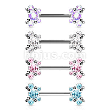 316L Surgical Steel Threadless Push In Nipple Barbell with 5 CZ... - Image 8