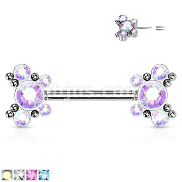 316L Surgical Steel Threadless Push In Nipple Barbell with 5 CZ... - Image 2