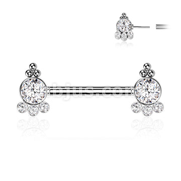 316L Surgical Steel Threadless Push In Nipple Barbell with 4 CZ and... - Image 3