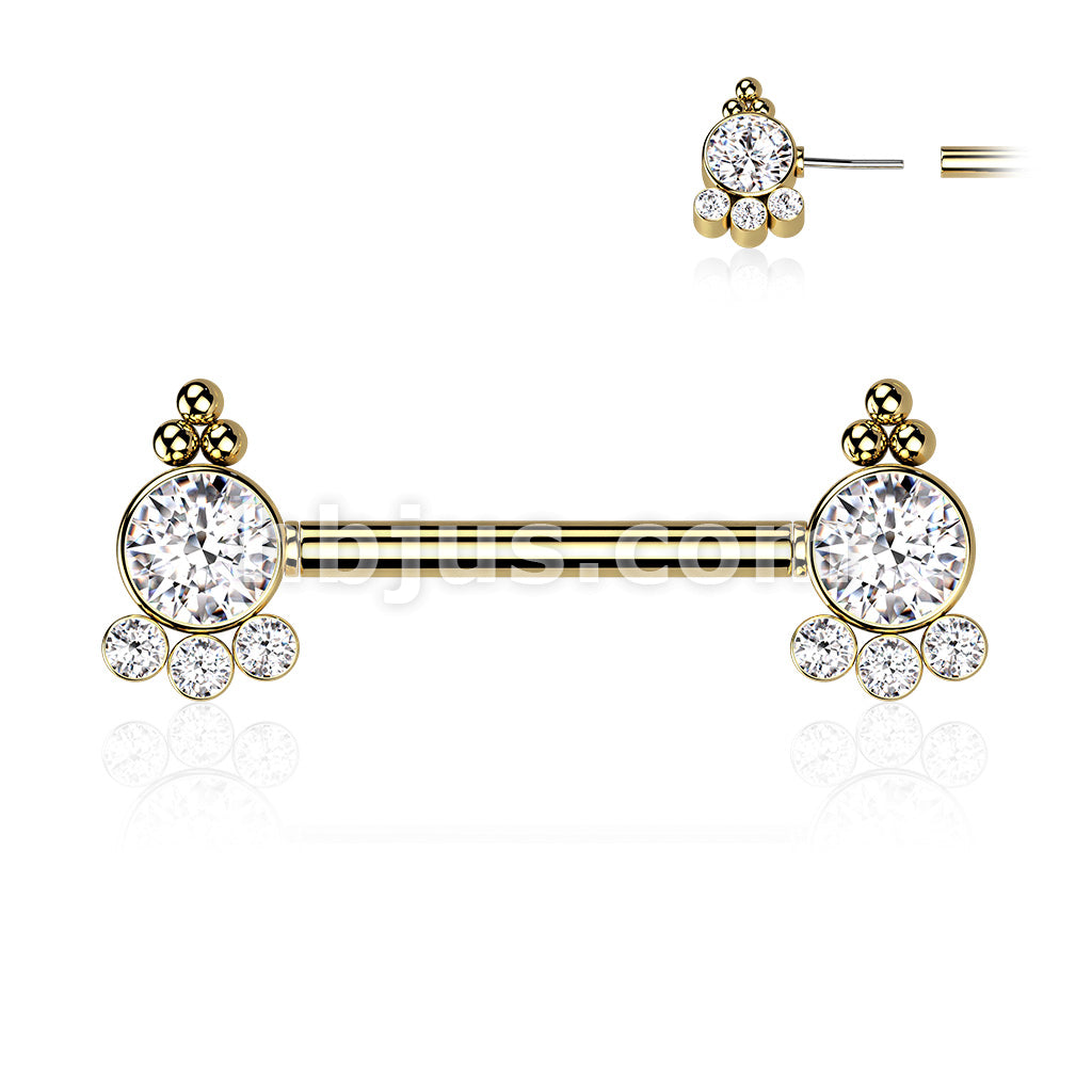 316L Surgical Steel Threadless Push In Nipple Barbell with 4 CZ and... - Image 4