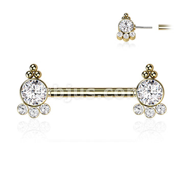 316L Surgical Steel Threadless Push In Nipple Barbell with 4 CZ and... - Image 4