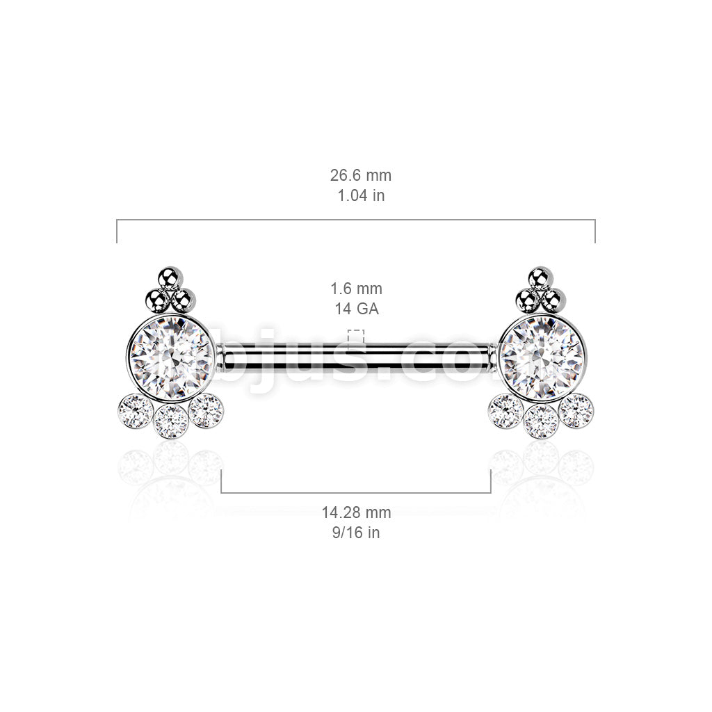 316L Surgical Steel Threadless Push In Nipple Barbell with 4 CZ and... - Image 6