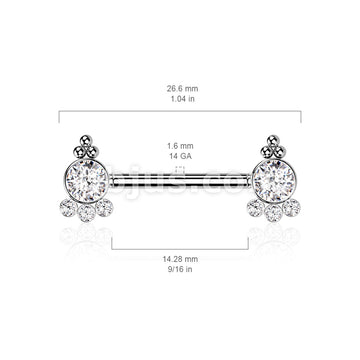 316L Surgical Steel Threadless Push In Nipple Barbell with 4 CZ and... - Image 6