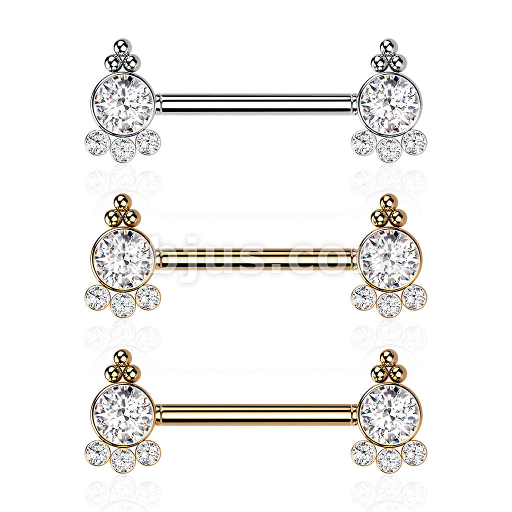 316L Surgical Steel Threadless Push In Nipple Barbell with 4 CZ and... - Image 7