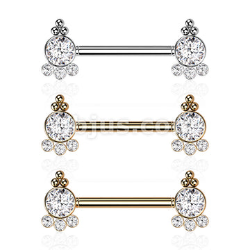 316L Surgical Steel Threadless Push In Nipple Barbell with 4 CZ and... - Image 7