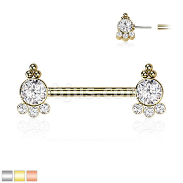 316L Surgical Steel Threadless Push In Nipple Barbell with 4 CZ and... - Image 2