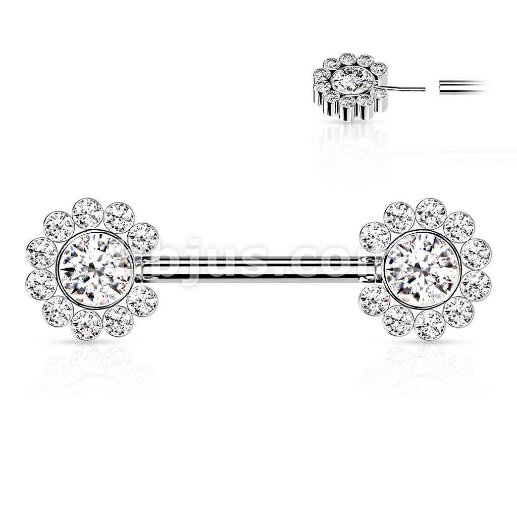 316L Surgical Steel Threadless Push In Nipple Barbell with 11 CZ Flower... - Image 3