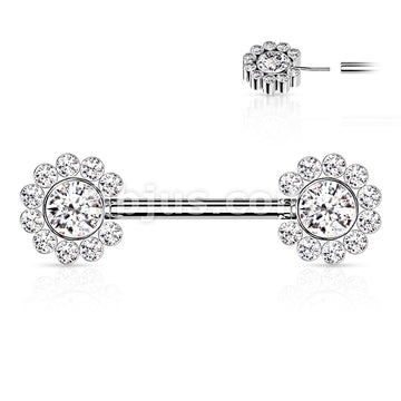 316L Surgical Steel Threadless Push In Nipple Barbell with 11 CZ Flower... - Image 3