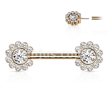 316L Surgical Steel Threadless Push In Nipple Barbell with 11 CZ Flower... - Image 5