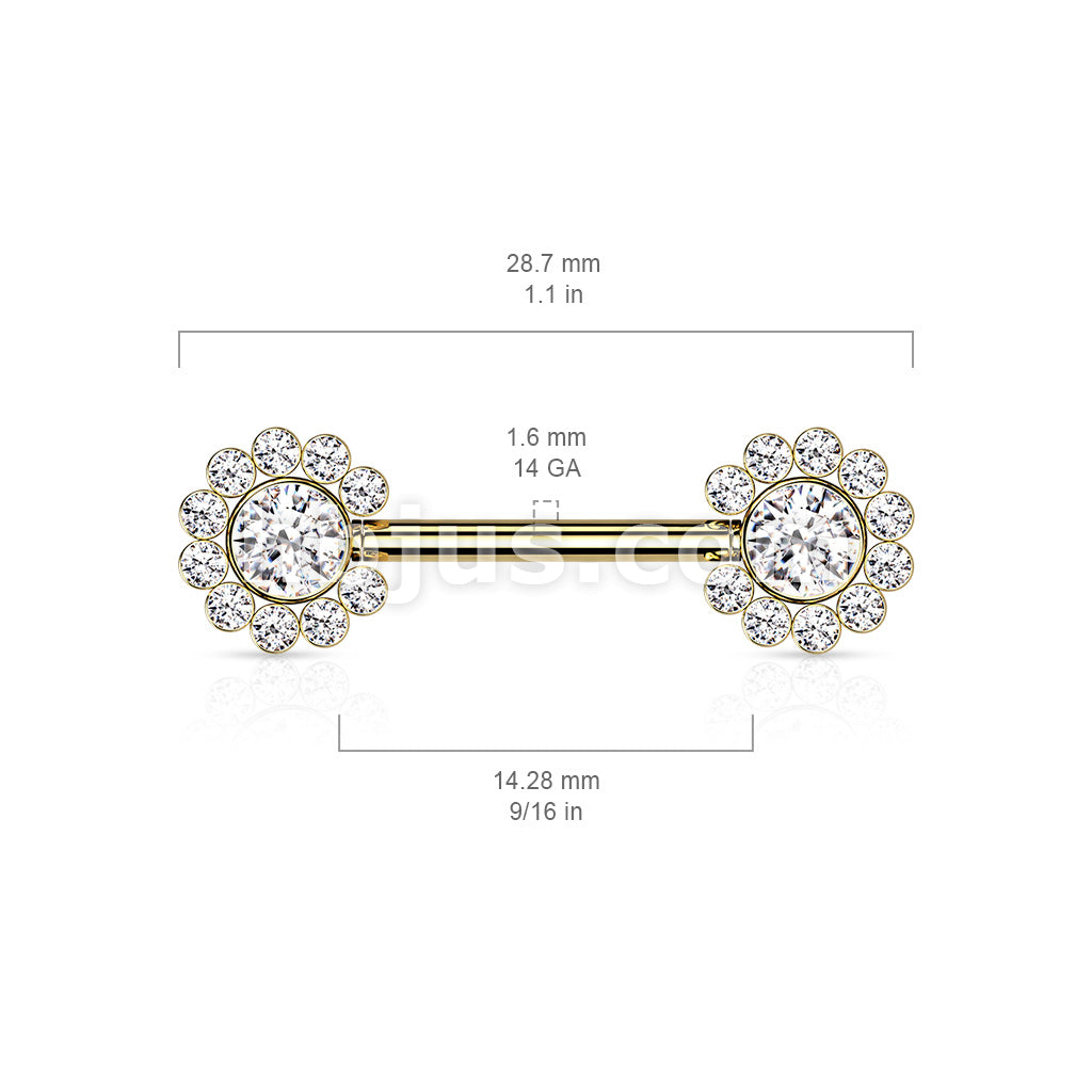 316L Surgical Steel Threadless Push In Nipple Barbell with 11 CZ Flower... - Image 6