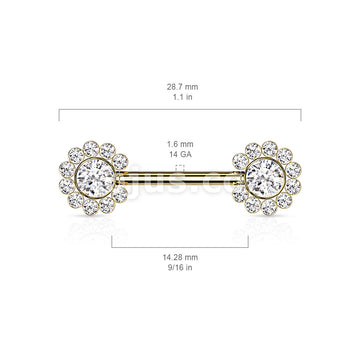 316L Surgical Steel Threadless Push In Nipple Barbell with 11 CZ Flower... - Image 6
