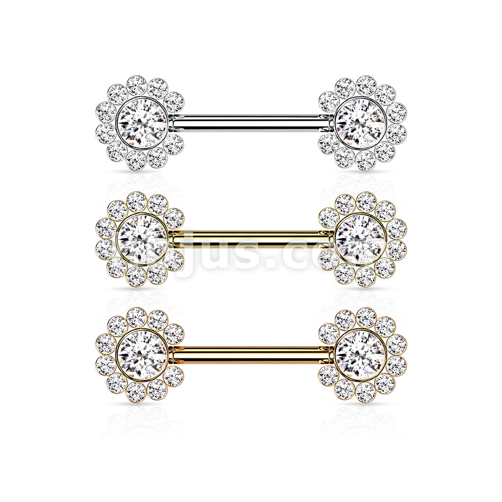 316L Surgical Steel Threadless Push In Nipple Barbell with 11 CZ Flower... - Image 7