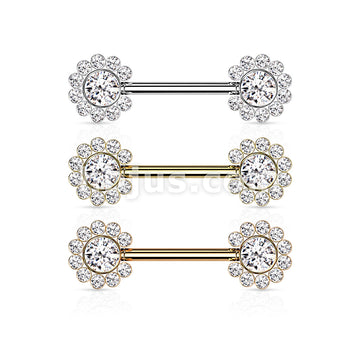 316L Surgical Steel Threadless Push In Nipple Barbell with 11 CZ Flower... - Image 7