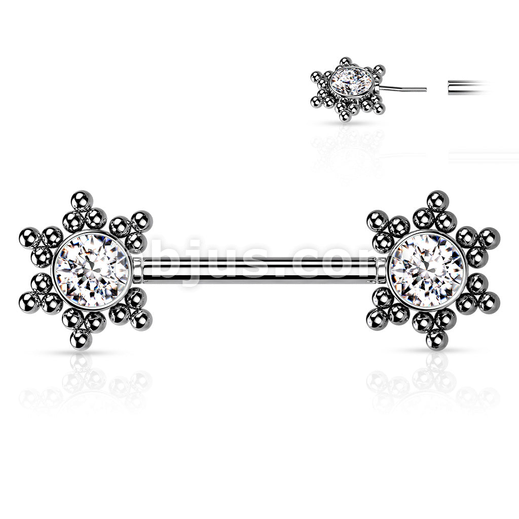 316L Surgical Steel Threadless Push In Nipple Barbell with CZ Center... - Image 3